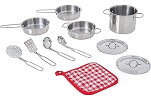 Teamson Kids Ensemble d'accessoires de Cuisine Enfant Acier Inoxydable Little Chef Chrome 11 pièces TK-M00001