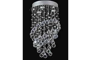 A1A9 Crystal Chandeliers Ceiling Lights, Modern K9 Crystal Spiral Droplets Chandelier Chrome Flush Mount Pendant LED Lamp for Living Room Bedroom Dining Room, Hallway, Stairway, Size: D35cm H61cm