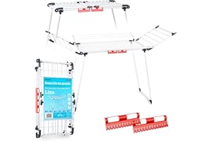 ‎MASSIDO Massido Wäscheständer Ausziehbar Groß Wäscheflügeltrockner Wäschetrockner Ständer Stabiler Standtrockner Mit Rutschfesten Füßen Trockenfläche 22 M Lina Weiß 174 x 56 x 108 cm