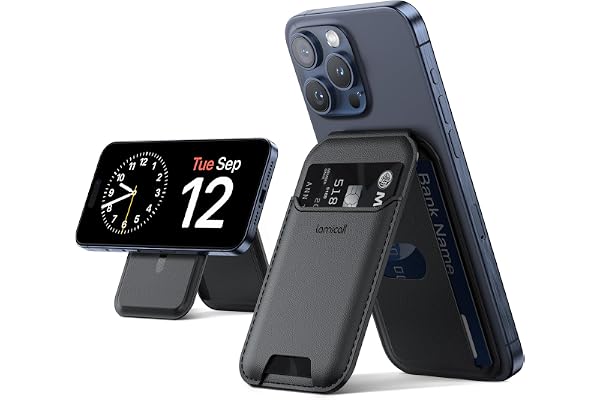 Lamicall Telefonkortsfäste för Magsafe Portföljstativ - [Extremt lätt] Premium vegant skinn & 3 kortfäste - Magnetiskt kortfäste för iPhone 16 15 14 13 Pro/Pro Max/Plus/Mini & Magsafe-hölje