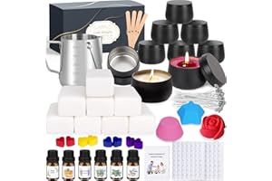 LDUMODUW Kit per Fabbricazione Candele,Kit Natale Candele fai da te,Aromaterapia Per La Creazione di 9 Candle,Pentola per Versare,6 Oli Essenziali,480g Cera Soia,Stoppini,Adesivi,Cucchiai per Mescolare