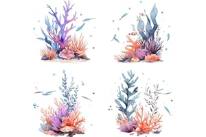 GORGECRAFT 4pz Vetrofania Corallo 16x16 cm Oceano Mare Pesce Adesivo Statico per Porta Scorrevole Vetrofania Pellicola Anti-Collisione Avviso Camera Da Letto Decalcomanie per Evitare Che Si Fermano
