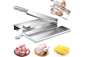 YAOLIUCP Coupe-os, trancheuse de viande manuelle en acier inoxydable avec échelle et plateau de nourriture, coupe-viande qui épargne du travail avec poignée non glisser et aspirant pour la cuisine, coupe-os