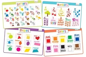 merka Kids Placemats - Reusable Educational Toddler Placemat - Table Mat for Learning Alphabet ABC, Shapes, Colors, Counting, Numbers - Wipeable, Washable, Non Slip Kid Placemat for Dining Table