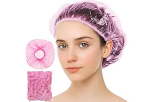 GUIGA 100 bonnet de douchecharlotte Jetables Extra-Larges Bonnets En Plastique éLastiques Et ImperméAbles Pour Le Bain, Les Soins Capillaires Voyages Unisexe charlotte cheveux – Rose