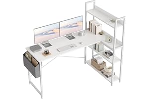 ‎CUBICUBI CubiCubi Schreibtisch mit Regal,Eckschreibtisch für Heimbüro,Kleiner L-förmiger Computertisch mit Ablagefächern,Bürotisch mit Aufbewahrungstasche, 120cm Weiß