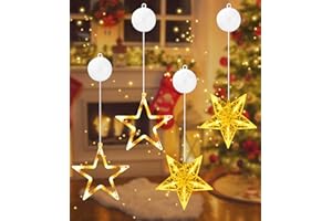 SOBEAU 4-częściowe okno z lampkami choinkowymi, dekoracja świąteczna z gwiazdkami LED, wewnętrzne okno z lampkami kurtynowymi na baterie, dekoracja świąteczna z ciepłą białą gwiazdką