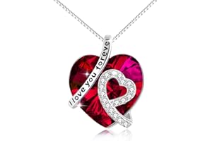 AOBOCO Sterling Silver I Love You Forever Heart Pendant Necklace with Birthstone Crystals, Birthday Wedding Anniversary Jewellery Gifts for Her Women Wife Mum Girlfriend