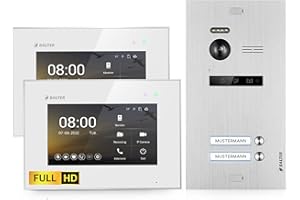 Balter EVO-HD Video Türsprechanlage, Video Türklingel mit Kamera, 2 familienhaus Klingel, 7 Zoll HD Monitor, Full HD-Kamera, 2 Draht Bus, Gegensprechanlage mit 175° Weitwinkel