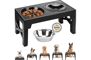 PBWZF Hundenapf Erhöht in 5 Höhen, Futterstation Hund mit Anti Schlabber Wassernapf & Anti Schling Napf & Edelstahl Hundenäpfe, Faltbarer Futternapf Hund Erhöht, Fressnapf Hund Erhöht für Große Hunde