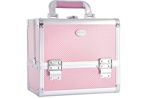 TAYQWIHEVA Maletin Maquillaje Estuche Maquillaje vacío con Espejo de Aluminio Beauty Case con portaescobillas multiestuche con Cerradura,Rosa