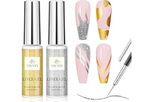 YSUVIN Liner Gel Unghie, 2 Colori Oro Argento Liner Smalto Semipermanente Unghie, Soak Off UV/LED Gel Unghie Kit per Donne Casa Fai Da Te Salone Manicure, 8ML