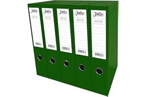 JOTIE Foolscap Box Files Pack of 5 Folders for Paperwork A4 Document Organiser 75mm Spine File Box Folder Glossy Cover Metal Lockspring Clip & Improved Lid Clip Craft Storage Paper Organiser (Dark Green)
