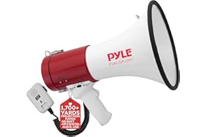 Pyle megafono, Altavoz con bocina y sirena, 50V, Control de volumen ajustable, Funcion de grabacion, Ideal para beisbol, Animacion, Entrenadores, Seguridad
