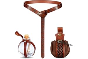 Sintege Halloween Nekromanten Anzug Mittelalter Accessoires Set 250 ml Zaubertrank Flasche mit Gürtelschlaufe Mittelalter Gürtel Mittelalter Gürteltasche für Wikinger Piraten Hexe Kostüm
