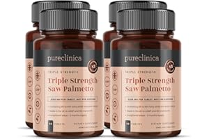 Pureclinica Hochwirksame Sägepalme 3200 mg x 360 Tabletten (4 Flaschen mit 90) - 12-Monats-Versorgung - 95% Fettsäuren - bis zu 10 x stärker