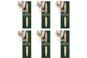 Hestya 6 Sets Frohe Weihnachten Set Enthalten 6 Holz Kugelschreiber mit Gravu 6 Echtem Trockenblumenstrau 6 Weihnachten Stifthalter Dankeschön Geschenke für Kollegen Lehrerin Freund(Grün)
