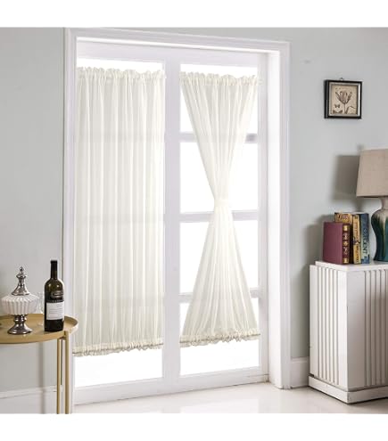 Rideau De Porte Ou Voilage Fenêtre En Jacquard Polyester - Certifié Öko-Tex 100, Dimensions 165x60 Cm - Prêt à Accrocher, Blanc