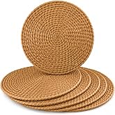 SOGUD Hasır Supla 6&rsquo;lı Set - 32 cm Yuvarlak Amerikan Servis - Doğal Hasır G&ouml;r&uuml;n&uuml;ml&uuml; El &Ouml;rg&uuml;s&uuml; Supla Takımı - Runner ve Masa D