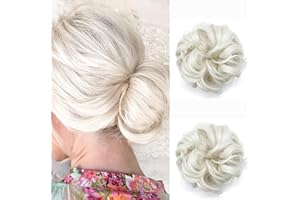 JJstar 2PCS Messy Bun Hair Piece Curly Fake Hair Buns Donut Tousled Updo High Heat Resistant Synthetic Fiber Hair Scrunchies Pieces for Women Girls Ponytail Extension(Platinum Blonde)