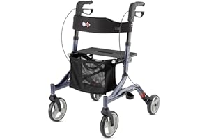 Bischoff & Bischoff Capero Rollator, faltbar – Leichtgewicht-Rollator für drinnen und draußen, Gehwagen mit Rücken-Gurt, Stockhalter und abnehmbarer Netz-Tasche, Nachtblau
