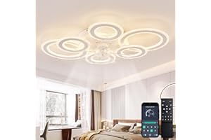 YCWDCZ Modern Ventilador de Techo con Luz y Mando a Distancia, Anillo de Cristal Lámpara Ventilador Techo Dormitorio Verano Invierno Luz Reversible Regulable Función Memoria Motor DC 6 Velocidades, Blanco