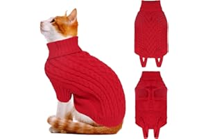 LiebeDD Pull pour Chien Petite Taille Chiot Chat - Sweat Chaud Tricots Chiens Pull-Overs épaississement avec Col Roulé pour Chiens Habit Vetement Manteau Chien pour Automne Hiver (Rouge Noel S)