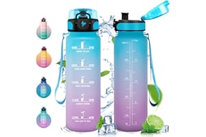 Vikastar Botella Agua, 0.5l Botella de Agua Deportiva, con Filtro, Libre de BPA, Botellas de Agua, Cantimplora para Deportes, Fitness, Yoga, Azul-Morado