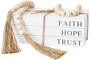 OMISHE Decorative Books for Home Decor, White Faux Books for Decoration, Rustic Farmhouse Stacked Display Books (Faith, Hope, Trust)