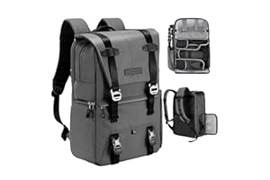 K&F CONCEPT 20L Camera Backpack for Photographers Large Capacity Leather Camera Bags with Raincover, 15.6 Inch Laptop Compartment for Camera Drone Bags