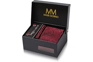 Massi Morino Tie and Pocket Square Set Men incl. Cufflinks, Tie Pin and Gift Box - Men's Tie Set for Wedding