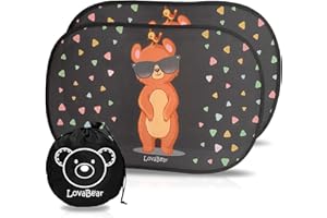 Lovabear Tendine Parasole Auto Bambini - Protezione Raggi UV Superiore con Trattamento SunShied+, 2 Pezzi 51x31cm, Tende da Sole Statiche Adesive Senza Ventose per Finestrino Laterale (Orsetto)