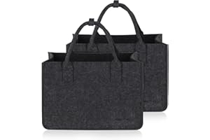Unictop 2Stk Filztasche Einkaufskorb,große Einkaufs-Tasche Filztaschen Shopping Bag, zweifarbig dunkelgrau/türkis, lange Henkel, Einkaufskorb faltb 5MM Verdickt