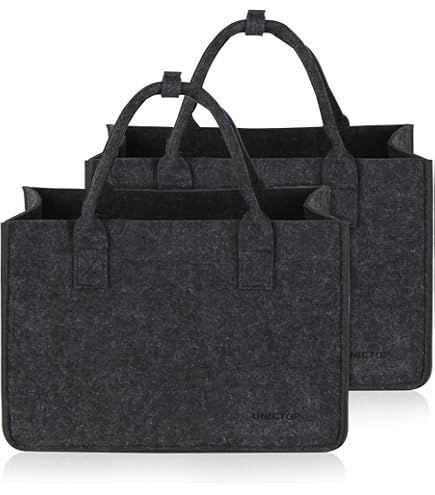 2 Stück Filz Einkaufstaschen Groß - Faltbarer Shopper 38x25x25cm Für Holz & Einkauf