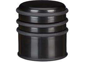 Relaxdays Fermaporta a Pavimento, Pesante, Blocca Porte e Finestre, ∅ 7 cm, 3 Anelli in Gomma, Nero