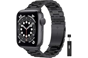 LIWIN Metal Strap Compatible with Apple Watch Series 8/7/6/5/4/3/2/1 SE, Stainless Steel Band Replacement Strap Adjustable Stretch
