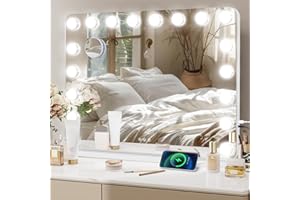 YOURLITE Hollywood Vanity Mirror with Lights, 80×62cm Lighted Makeup Mirror with 18 Dimmable LED Bulbs, 3 Lighting Modes, Touch Screen Control, Type-C & USB Output, Tabletop and Wall Mounted