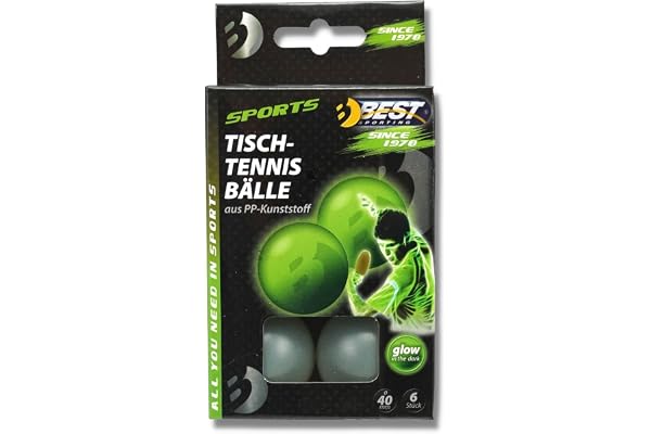Best Sporting Lot de 6 balles de Tennis de Table Amusantes - Glow in The Dark