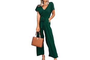 ASOMI Jumpsuit Damen Sommer Lang: Büro Tasche Mode Hawaii Overall Reißverschluss Lässig Elegant Urlaub Hosenanzug Gürtel Strand Kurzarm V-Ausschnitt Homewear Hohe Taille