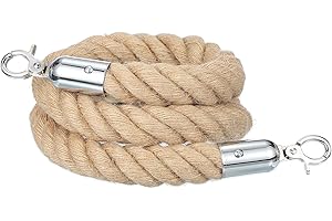sourcing map Jute Stanchion Rope 3ft x 1.3 Inch Safety Queue Braided Jute Ropes with Snap Hooks, Crowd Control Line Barrier for Movie Theaters Grand Openings Hotel Celebration