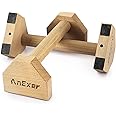 AnExer Wooden Parallettes Bars, Solid Wood Push Up Bar, Parallettes Bars Calisthenics Equipment with Non-Slip Mat Push up Handles for Floor Exercise Home Workout Equipment for Strength Training
