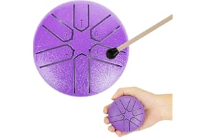 RIOKKO Steel Tongue Drum, 3 Zoll 6 Tone D-Dur Zungentrommel Schlagzeug Anfänger, Steel Pan Töne Schlaginstrument, Hand Pan Drum für Meditation Yoga Klangheilung(Violett)