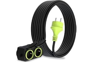 MutecPower 10m Rallonge avec 4 prises Schuko pour usage extérieur Câble étanche IP44 H05RR-F3G1,5 mm 4 prises contact de protection Prolongateur électrique pour l'extérieur 4 voies 10 mètres noir/vert