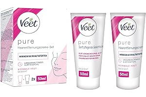‎VEET Veet Pure Haarentfernungs-Set Gesicht - Für Oberlippe, Wangen & Augenbrauen, normale Haut - 50 ml Enthaarungscreme, 50 ml Pflegecreme & Spatel