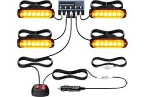 Justech 4x6LED Luci LED Lampeggiante Ambra Emergenza Lampada Strobe Emergenza Indicatori Strobo Avvertimento Spia Lampeggiante 12/24 V con Scatola di Controllo Principale per Veicolo Rimorchio Camion
