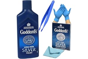 DISTRIBUD GODDARDS Long Term Silver Polish Bundle - Includes Goddards Cloth, 1x Disposable Tweezer, 1 Pair of Nitrile Gloves - Perfect Silver Cleaner for Jewellery, Silver Polishing Cloth