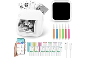 GuKKK Mini Impresora Térmica Portátil, Impresora Fotográfica, Bluetooth BT Inalámbrico Impresora Térmica con 13 Rollos de Pape para Movil Impresora Fotos, para Lista Fotos Notas, Etiquetas, Listas