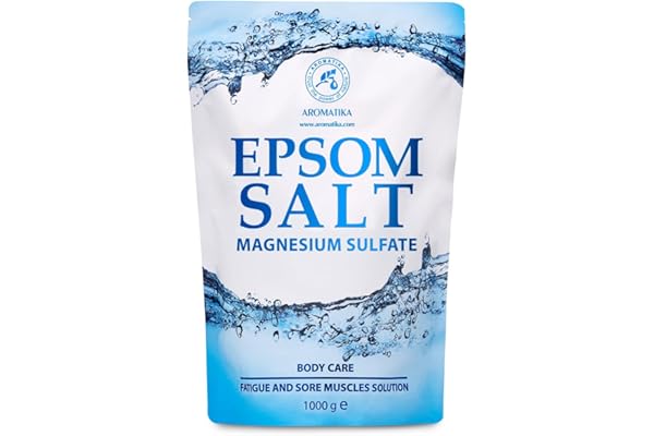 Sels de Bain 1kg - Sels Epsom 1000g - Naturel Magnésium - Relaxation & Détoxification - Apaisant et Soulage les Muscles - Soin du Corps - Améliore le sommeil - Bains de Pieds