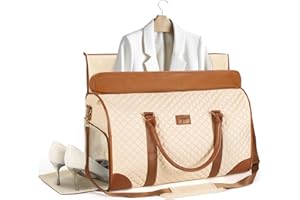 Tonyeee 3-in-1 Kleidersack Reisetasche Damen, Umwandelbare Weekender Handgepäck Tasche mit Schuhfach & Schultergurt, Faltbare wasserdichte Reisetasche aus PU Leder für Business & Reise Beige