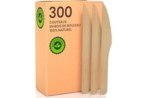 Baciato Caffè Lot de 300 couteaux écologiques en bois de bouleau jetables 100 % naturels biodégradables et compostables couverts jetables